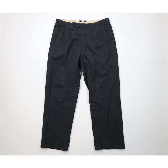 Vtg 30s 40s Rockabilly Men 34x29 Heavy Wool Rayon Gabardine Pants USA Button Fly